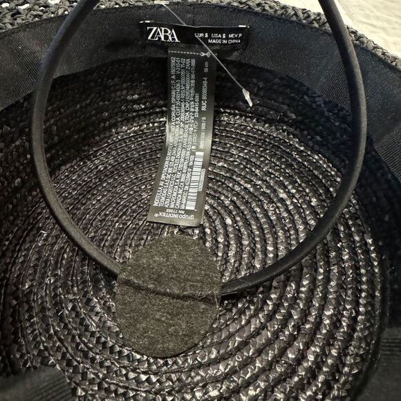 Zara Floral Raffia Picture Hat Black Size S - Picture 9 of 9